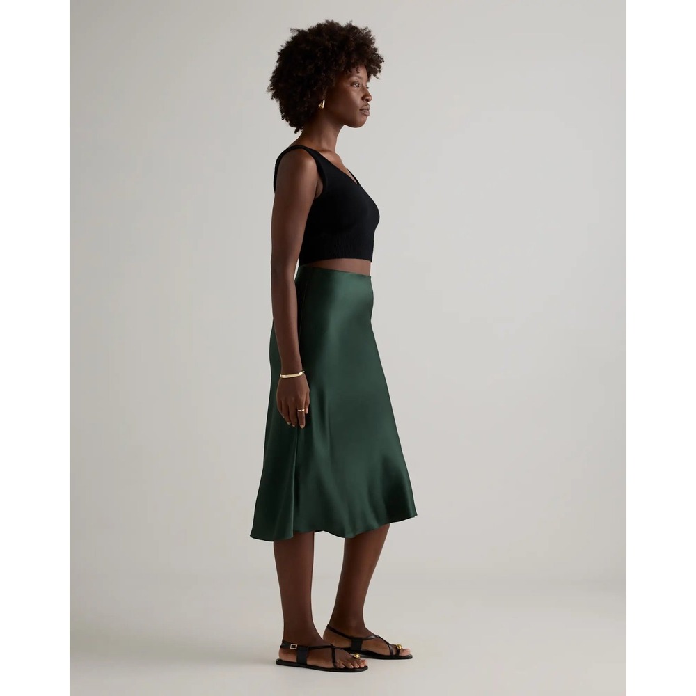 Quince 100% Washable Silk Midi Skirt Mulberry Green Size S Bias Cut - Picture 3 of 7